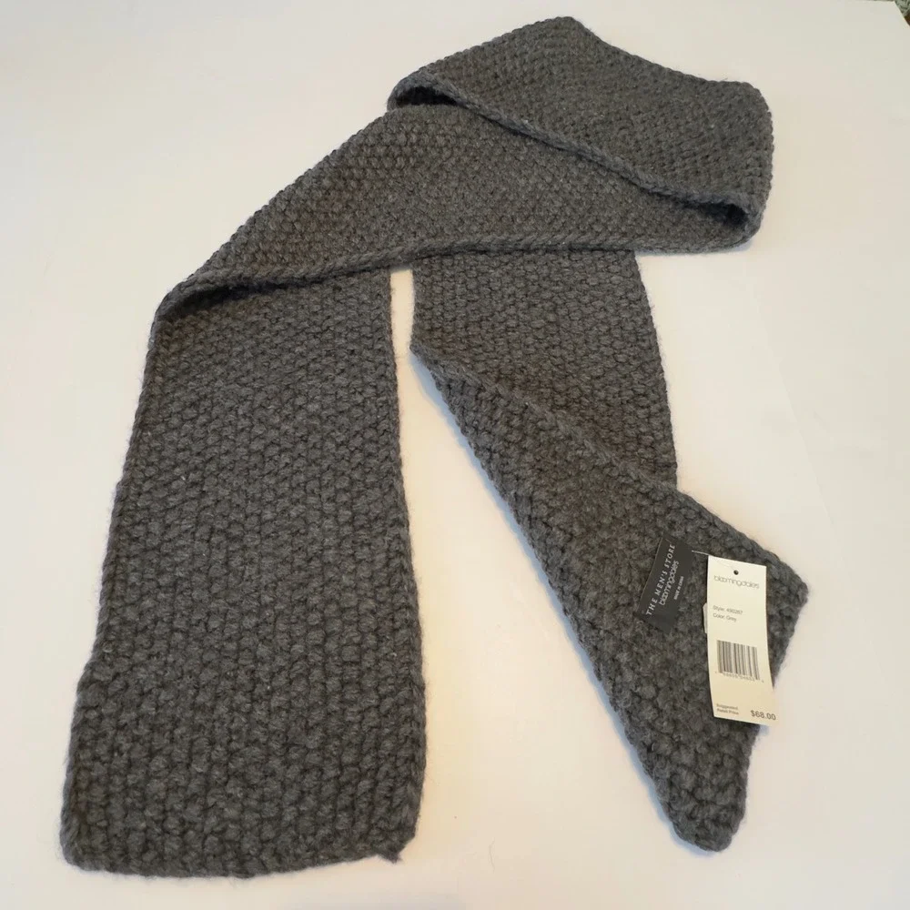 The Mens Store Bloomingdales Grey Chunky Knit Scarf‎ 490267 New With Tags 82x8